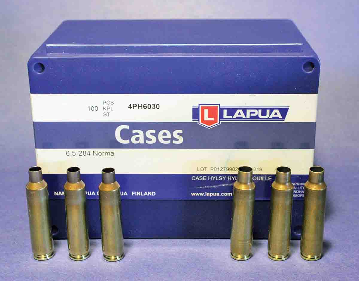 While .284 brass was unobtainable at the time, John found a 100-piece box of Lapua 6.5-284 Normas at a local store. The RCBS sizing die’s expander ball worked fine for necking them up.
